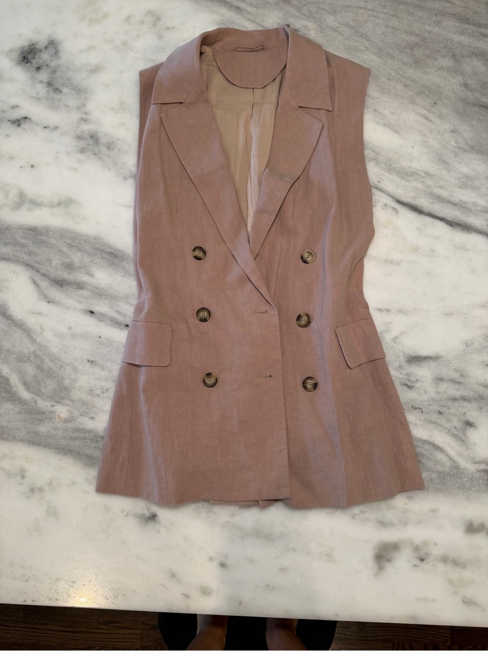 Sleeveless Linen Double-Breasted Blazer Vest - Dusty Rose